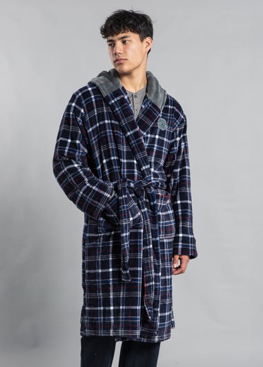 Tokyo Laundry Navy Hooded Check Dressing Gown