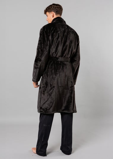 Tokyo Laundry Black Plush Shawl Collar Dressing Gown