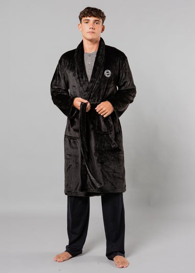 Tokyo Laundry Black Plush Shawl Collar Dressing Gown