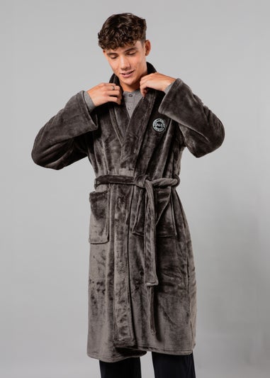 Tokyo Laundry Dark Grey Plush Shawl Collar Dressing Gown