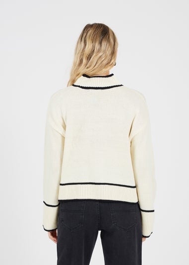 Brave Soul Cream Turtleneck Knitted Jumper with Contrast Trim