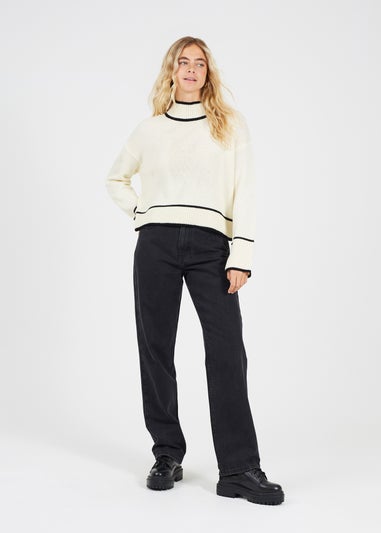 Brave Soul Cream Turtleneck Knitted Jumper with Contrast Trim