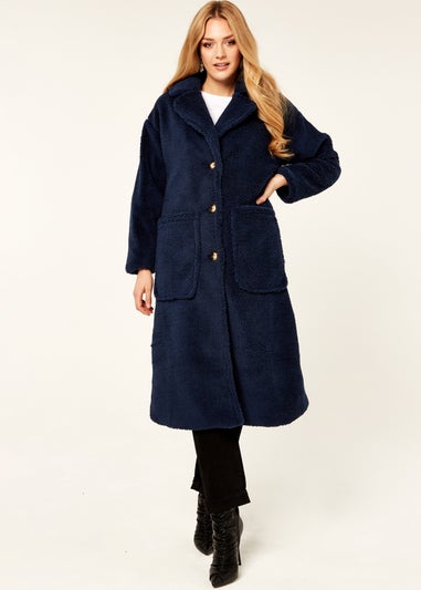 Gini London Navy Longline Teddy Coat