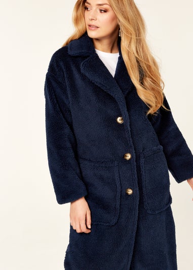 Gini London Navy Longline Teddy Coat