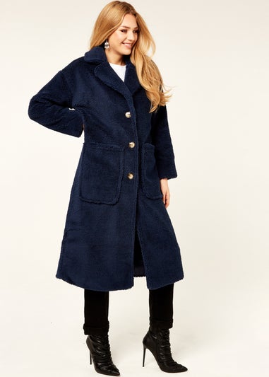 Gini London Navy Longline Teddy Coat