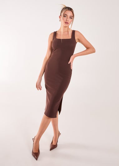 Pink Vanilla Brown Bandage Midi Dress