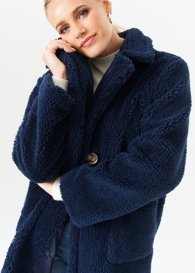 Gini London Blue Faux Fur Longline Teddy Overcoat