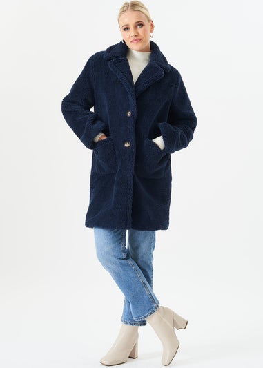 Gini London Blue Faux Fur Longline Teddy Overcoat