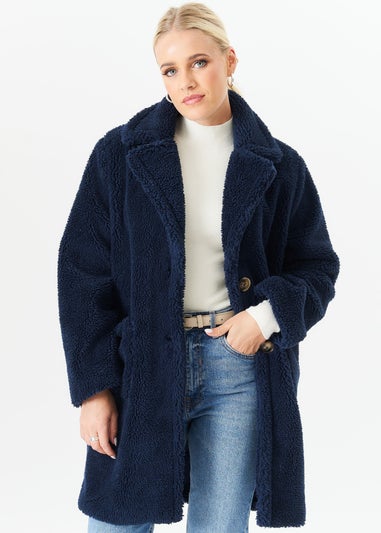 Gini London Blue Faux Fur Longline Teddy Overcoat