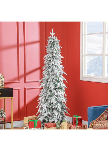 HOMCOM 6ft Flocked Pencil Christmas Tree with Auto Open, Steel Base