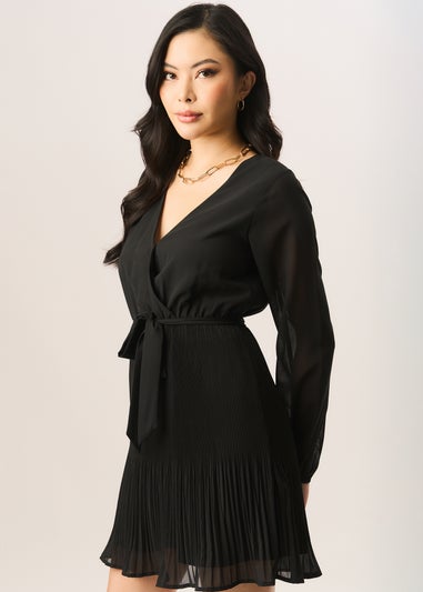 Gini London Black Pleated Longsleeve Wrap Mini Dress