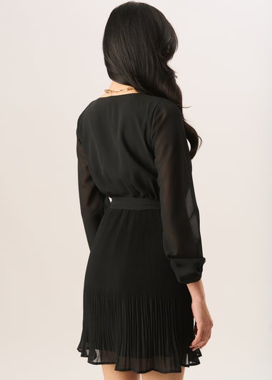 Gini London Black Pleated Longsleeve Wrap Mini Dress