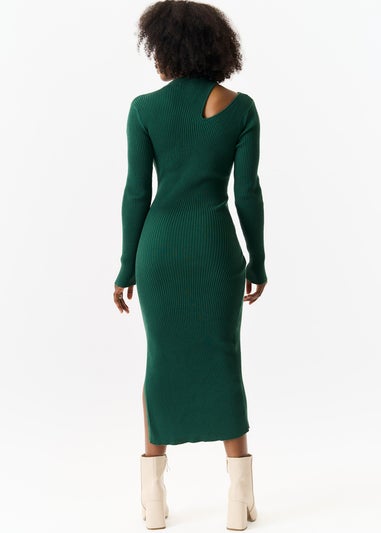 Gini London Dark Green Cut Out Rib Knit Bodycon Midi Dress