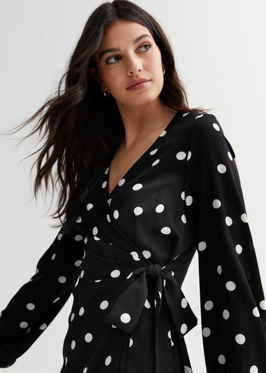 Gini London Black Polka Dot Mini Wrap Dress