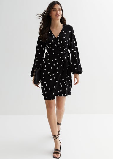 Gini London Black Polka Dot Mini Wrap Dress