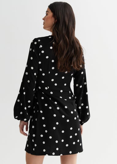 Gini London Black Polka Dot Mini Wrap Dress