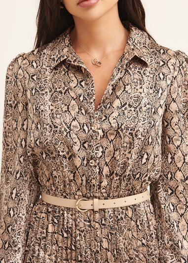 Gini London Snake Print Pleated Shirt Dress With Belt