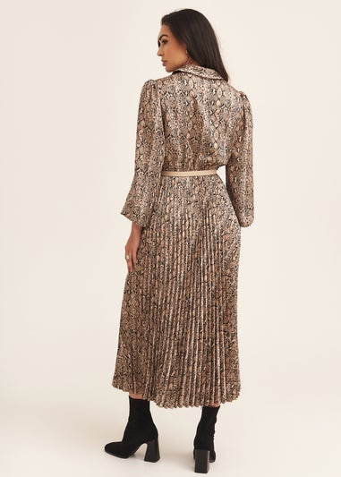 Gini London Snake Print Pleated Shirt Dress With Belt