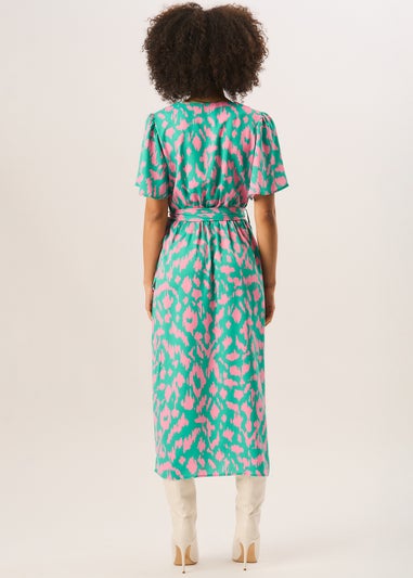 Gini London Green Abstract Print Belted Wrap Dress