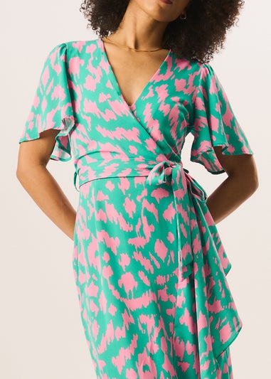 Gini London Green Abstract Print Belted Wrap Dress