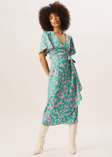 Gini London Green Abstract Print Belted Wrap Dress