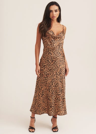 Gini London Brown Animal Print Cami Cowl Midi Dress