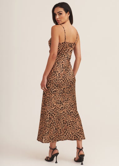 Gini London Brown Animal Print Cami Cowl Midi Dress