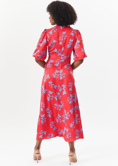 Gini London Red Stencil Floral Midi Dress