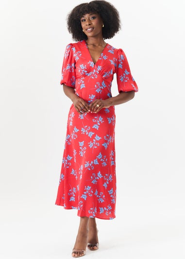 Gini London Red Stencil Floral Midi Dress