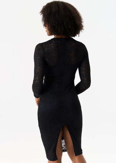 Gini London Black Long Sleeve Lace Bodycon Dress