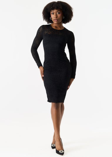 Gini London Black Long Sleeve Lace Bodycon Dress