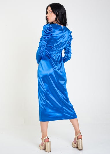Gini London Cobalt Blue V Neck Structured Jersey Midaxi Dress