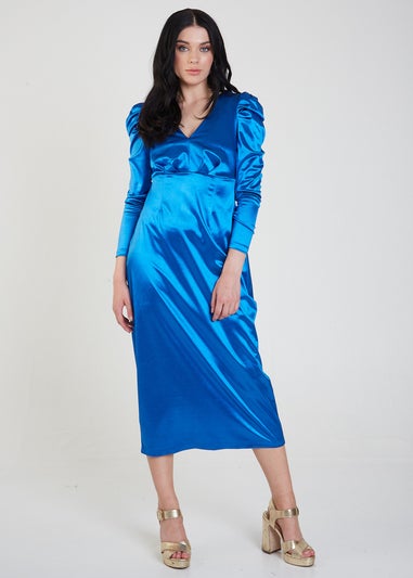 Gini London Cobalt Blue V Neck Structured Jersey Midaxi Dress