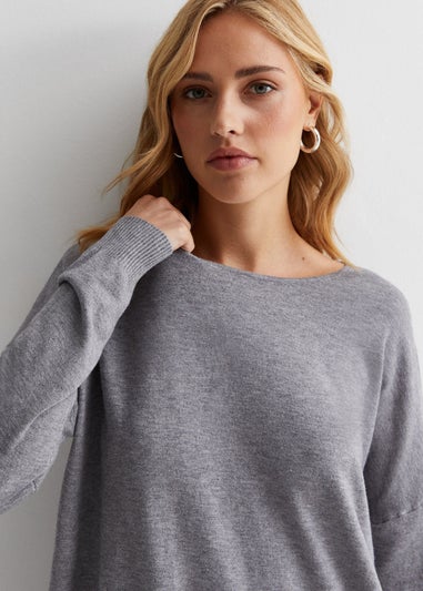 Gini London Grey Brushed Cotton Crew Neck Oversized Top