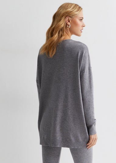 Gini London Grey Brushed Cotton Crew Neck Oversized Top