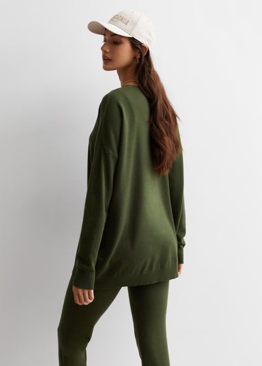 Gini London Khaki Brushed Cotton Crew Neck Oversized Top