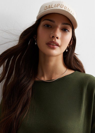 Gini London Khaki Brushed Cotton Crew Neck Oversized Top