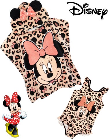 Disney Pink Minnie Mouse Poncho Towel and Swimming Costume Set (18 Months-8 years)