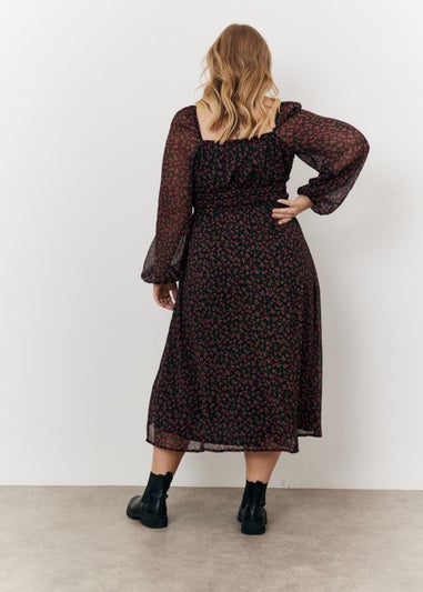 In The Style Black Floral Balloon Midi Dress