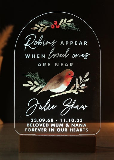 Personalised Memento Company Robins Appear Brown Wooden Based LED Light