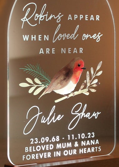 Personalised Memento Company Robins Appear Brown Wooden Based LED Light