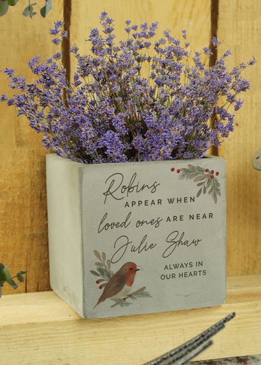 Personalised Memento Company Robin Memorial Grey Concrete Plant Pot