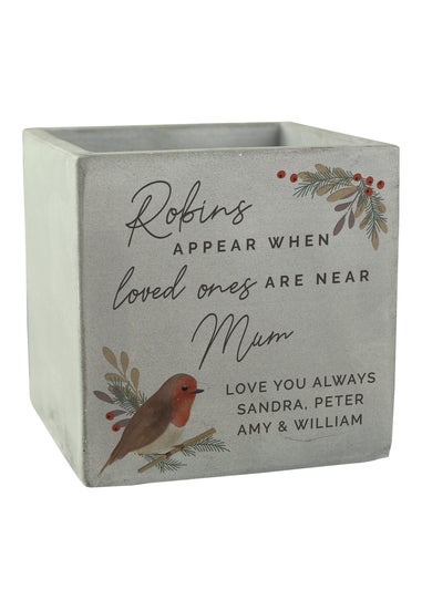 Personalised Memento Company Robin Memorial Grey Concrete Plant Pot