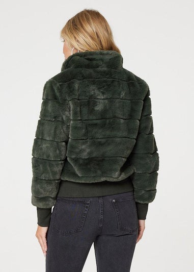 Izabel London Khaki Faux Fur Zip Front Jacket