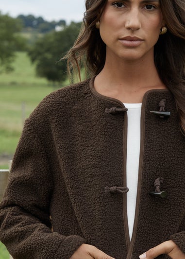 Threadbare Chocolate Marler Borg Fleece Toggle Jacket