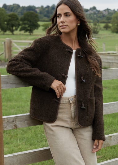 Threadbare Chocolate Marler Borg Fleece Toggle Jacket