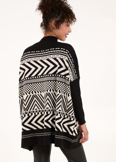 Blue Vanilla Black Abstract Print Round Neck Jumper