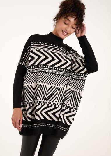 Blue Vanilla Black Abstract Print Round Neck Jumper