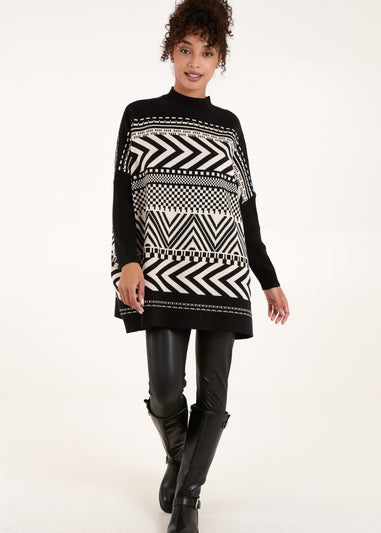 Blue Vanilla Black Abstract Print Round Neck Jumper