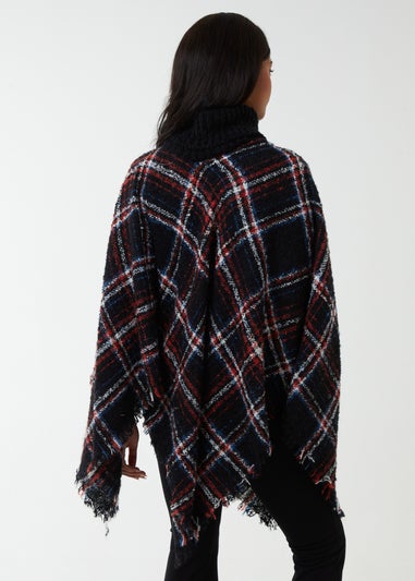 Blue Vanilla Black Tartan Roll Neck Poncho